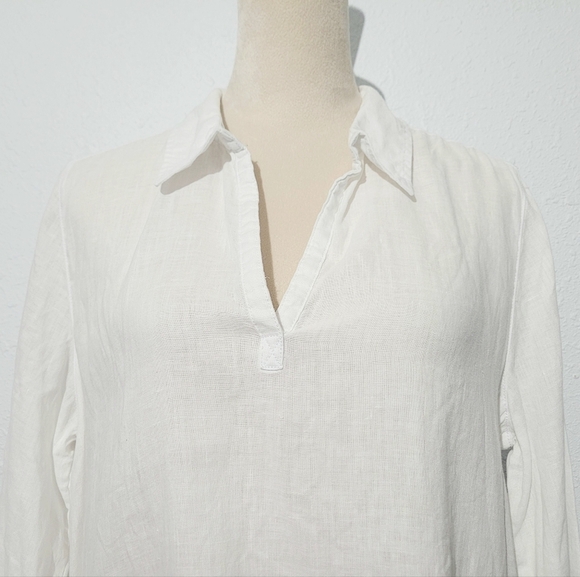 St. Tropez West Women’s 100% Linen White Tunic Top Size M 3/4 Sleeve Button Deta - Picture 3 of 10